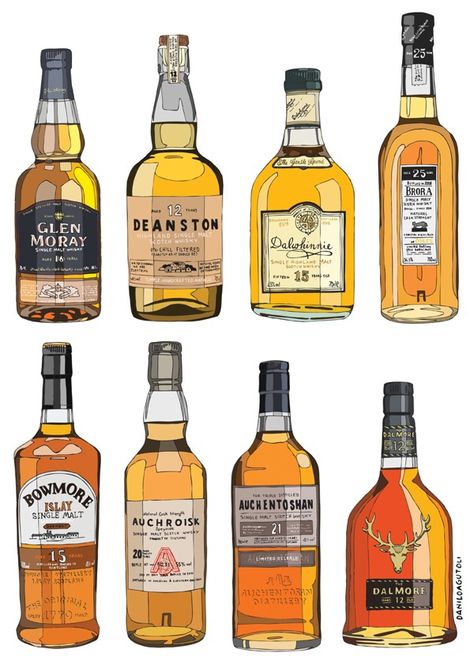 Whisky Wall, Drinks Art, Whiskey Logo, Ice Cream Logo, Alcholic Drinks, Bottle Drawing, Bottle Tattoo, Alcohol Bottles, Single Malt Whisky