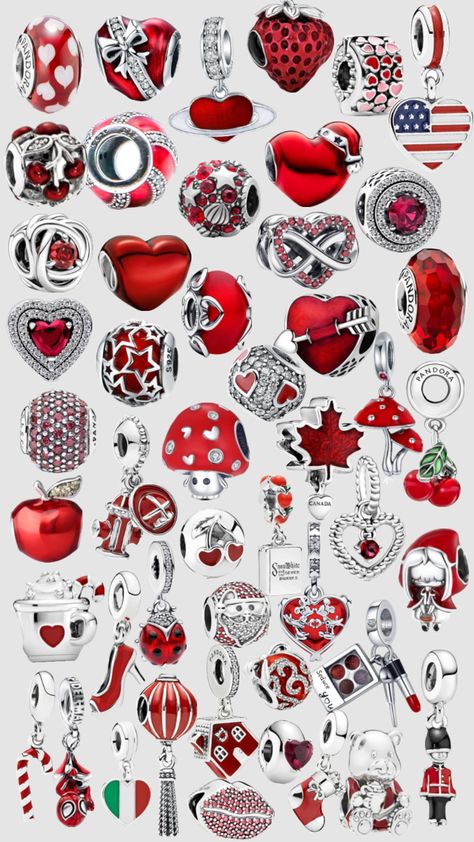 Red pandora charms #redpandoracharms #redpandoracharm #redpandora #red #pandoracharms #pandorabracelcharms #pandorabracelet #pandora Pandora Charms Red, Red Pan, Pandora Bracelet Charms Ideas, Pandora Red, Pandora Inspiration, Pandora Armband, Red Charm, Pandora Bracelet Charms, Red Bracelets