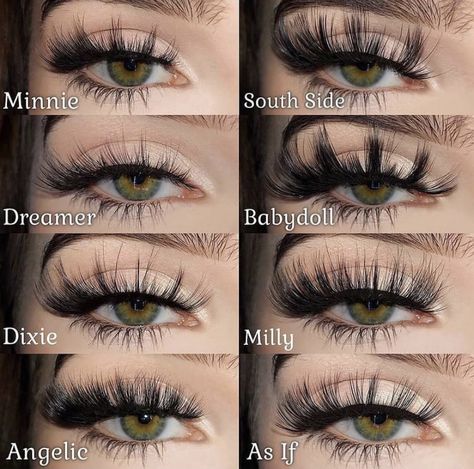 Lashes Different Styles, Eyelash Styles False Lashes, Just Lashes Makeup Look, Different Eyelash Styles, Fake Lashes Types, Different Lash Styles, Lashes 1:1, Lashes Types, Different Types Of Lashes