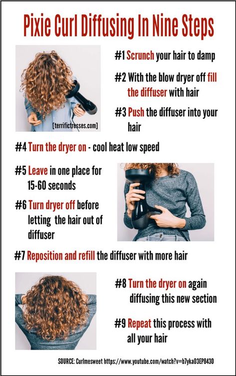 How To Diffuse Your Hair In 9 Steps Curly Hair Techniques, Frizzy Hair Tips, Bangs Curly Hair, Wavy Hair Care, Hair Diffuser, Hair Mistakes, Bangs Curly, Hair Techniques, Curly Girl Method