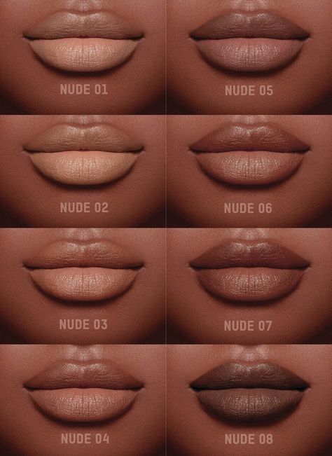 KKW Beauty 8 Nude Lipsticks  KKWBEAUTY.COM Makeup Nude Peau Noire, Make Up For Dark Skin Women, Lipstick Black Women, Dark Skin Lipstick, Lip Tricks, Kkw Lipstick, Alexis Vogel, Makeup Lips Matte, Lipstick For Dark Skin