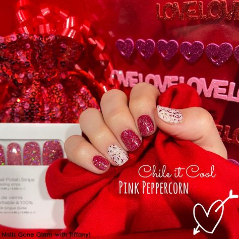 Valentine’s Day Mani! Color Street Pink Peppercorn, Chile It Cool Color Street Combo, Color Street Pink, Color Street Mani, Nail Color Combos, Pink Peppercorn, Street Nails, Color Street Nails, Nail Color