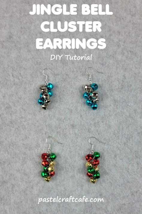 https://pastelcraftcafe.com/jingle-bell-cluster-earrings-tutorial/ Christmas Bell Earrings, Xmas Earrings Diy, Diy Christmas Earrings Easy, Jingle Bell Earrings, Beaded Earring Ideas, Cluster Earrings Tutorial, Christmas Earrings Diy, Holiday Earrings Diy, Holiday Jewelry Diy