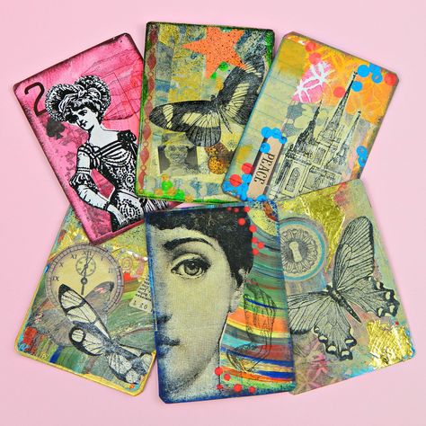 Artist Trading Cards  •  Free tutorial with pictures on how to make an artist trading card in under 35 minutes Trading Card Ideas, Artist Trading Card, Art Trading Cards, Rubber Texture, Artist Card, Atc Cards, Artist Trading Cards, Mail Art, Art Journal Pages