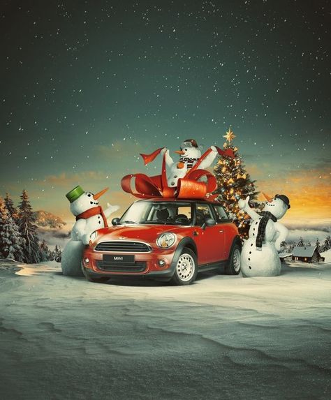 Christmas Car Ads, Christmas Key Visual, Christmas Photo Editing, Folder Cover Design, Christmas Cars, Christmas Ads, Christmas Editing, Christmas Advertising, Car Advertising Design