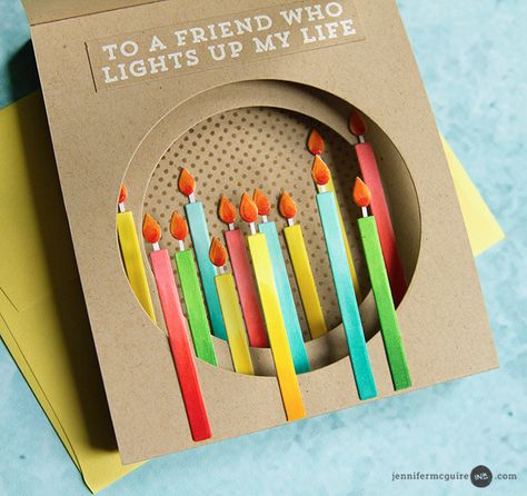 Tunnel Cards, Jennifer Mcguire Cards, Handmade Cards Diy, Jennifer Mcguire Ink, Creative Birthday Cards, Simple Birthday Cards, Jennifer Mcguire, Candle Cards, Box Cards