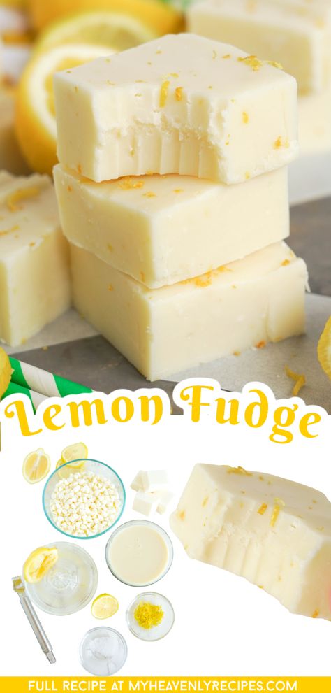 Lemon Fudge Recipe- easy lemon dessert treat idea to make for summer time. Lemon fudge recipe. Easy lemon zest yellow colored fudge. Cheesecake Fudge Recipe, Lemon Fudge Recipe, Key Lime Fudge, Lemon Fudge, Slow Cooker Fudge, Lemon Desserts Easy, Easy Dessert Bars, Homemade Fudge Recipes, Baking Chips