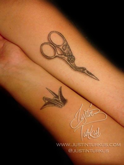 Scissor Tattoos, Crane Scissors, Scissor Sisters, Tattoo Meaning, Origami Crane, Sister Tattoos, Black And Grey Tattoos, Tattoos With Meaning, The Meaning