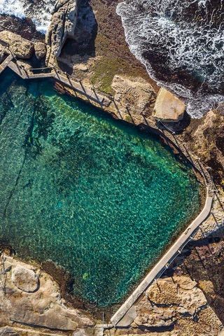 Mahon Ocean Pool, Maroubra Beach - built in 1935-1936 after a petition was presented to Randwick Council by Alderman Patrick Mahon - the 30 metre sea pool lies just north of Maroubra Beach. Although the water is quite calm during low tide, it can get rough when the weather picks up as the southern and eastern sides are exposed to the swell. Maroubra Beach, Ocean Pool, Sydney Australia, Sydney, Australia, Pool, Interior Design, Building, Water