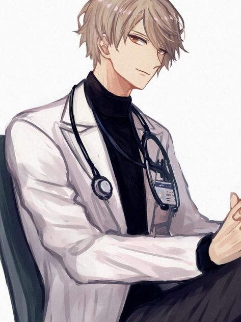 Doctor Pfp Anime, Business Man Anime Guy, Male Doctor Character Design, Scientist Anime Guy, Scientist Oc Art Male, Male Nurse Character Design, Doctor Anime Boy, Male Scientist Oc, Doctor Anime Art