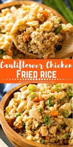 This twist on an old favorite is low carb and just as delicious! We swapped the rice out for Cauliflower rice in this Cauliflower Fried Rice with Chicken. It's still full of flavor and leaves you full. It's the perfect healthy dinner for when you are low on time! #cauliflower #cauliflowerrice #rice #friedrice #lowcarb #healthy #dinner #healthyrecipe #healthydinner #dinnerrecipe #julieseatsandtreats via @julieseats Cauliflower Chicken, Cauliflower Fried Rice Recipes, Rice With Chicken, Cauliflower Fried, Cauliflower Rice Recipes, Cauliflower Fried Rice, Fried Cauliflower, Chicken Fried Rice, Chicken Fried