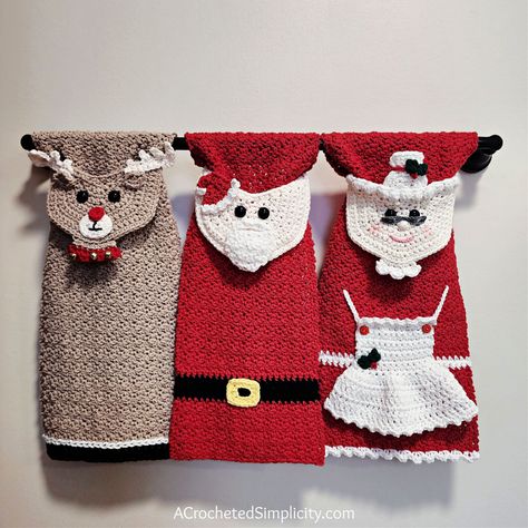 Mrs Claus Kitchen, Kitchen Towel Crochet, Crochet Towels, Towel Crochet, Crochet Dish Towels, Stitch Family, Towel Ideas, Crochet Kitchen Towels, Crochet Holiday