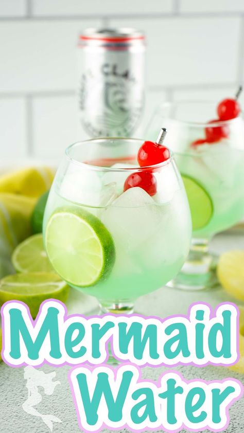 Fish bowl cocktail with Mermaid Water drink. White Claw Cocktails, Mermaid Water Drink, Recipe With Watermelon, Mermaid Water, Fairy Tea Parties, White Claw, Tipsy Bartender, Light Rum, Watermelon Recipes