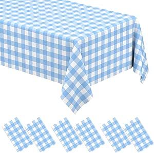 6 Pack Light Blue Gingham Tablecloth Rectangular Pale Blue and White Checkered Tablecloths Disposable Plastic Plaid Table Cover for Parties, Outdoor Picnic, Birthday, Wedding, Camping 54 × 108 Inch Blue Gingham Tablecloth, Wedding Camping, Gingham Party, Light Blue Gingham, Blue Picnic, Gingham Tablecloth, Black Tablecloth, Checkered Tablecloth, Picnic Birthday