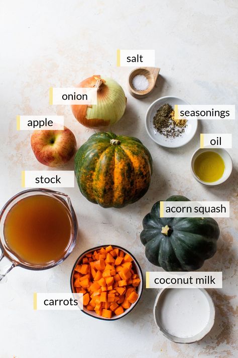 Roasted Acorn Squash Soup with Coconut Milk Kale Squash Soup, Squash Coconut Milk Soup, Roasted Butternut And Acorn Squash Soup, Acorn Squash Stew, Butternut Squash And Corn Soup, Squash And Potato Soup, Acorn Squash Apple Soup, Vegan Acorn Squash Soup, Acorn Squash Recipe Crockpot