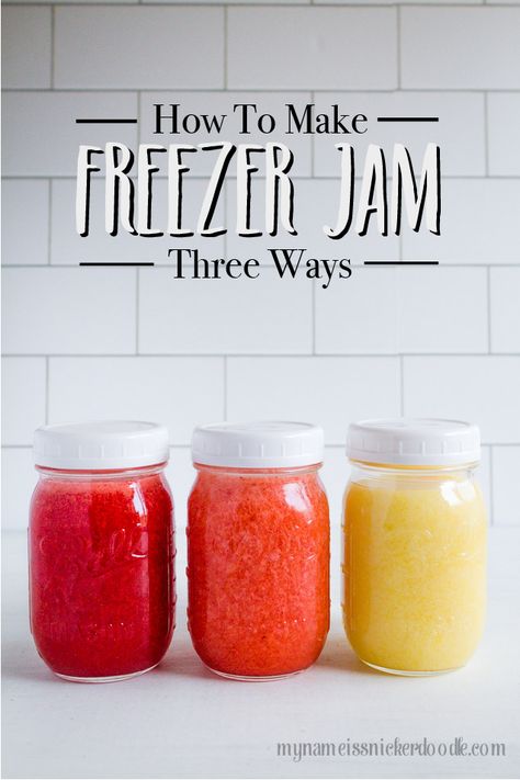 How To Make Freezer Jam Three Ways. The best recipes for super easy freezer jams. | mynameissnickerdoodle.com Snickerdoodle Recipes, Freezer Jams, Freeze Strawberries, Best Freezer Meals, Strawberry Popsicles, Freezer Jam Recipes, Thanksgiving Leftover, Freezer Recipes, Canning Jam