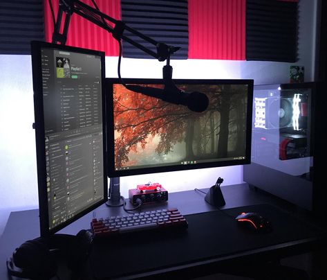 My battle station for gaming occasional streaming and school :) - ThorGift.com - If you like it please buy some from ThorGift.com Best Indoor Hanging Plants, Battle Stations, Pc Ideas, Gaming Ideas, Battle Station, Setup Gamer, Computer Gaming Room, Computer Setups, Streaming Setup