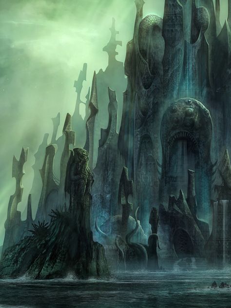 https://www.behance.net/gallery/10341079/Rlyeh Concept Painting, Lovecraft Art, Weird Fiction, Lovecraftian Horror, Underwater City, Eldritch Horror, Hp Lovecraft, Cthulhu Mythos, H P Lovecraft