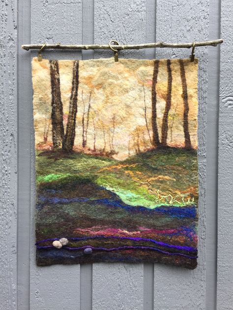 Needle Felting Pictures, Wet Felting Wall Hanging, Needle Felting Pictures Wall Hangings, Wet Felted Pictures, Wet Felted Wall Hangings, Felting Landscapes, Felting Landscapes Inspiration, Wet Felted Pictures Wall Hangings, Weaving Wall Decor