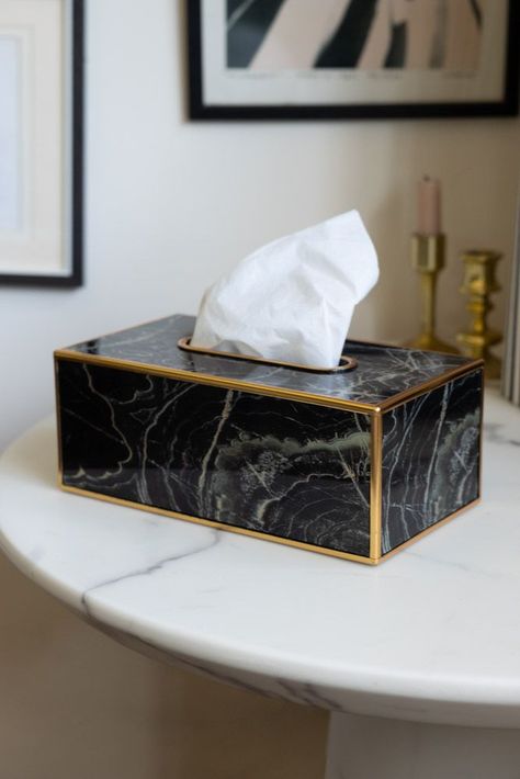 #tissuebox #marbletissuebox #tissueholder #decorativeaccessories #blacktissuebox #marbleornaments #blackornaments #stylishstorage #stylishstoragesolutions #decorativeornament #decorativeaccessories #livingroom #rockettstgeorge Fountain House, Quirky Bathroom, Gold Color Palettes, Rockett St George, Feeling Under The Weather, Unique Home Accessories, Tissue Box Holder, Room Shelves, Living Room Shelves