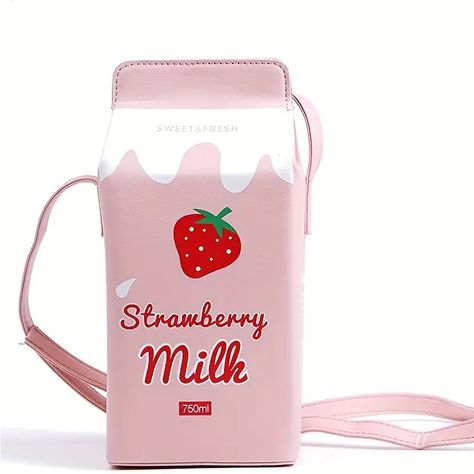 Girls Strawberry Milk Pattern Crossbody Bag Messenger Bag Coin Purse Pu Leather Shoulder Strap Kids Accessories | 24/7 Customer Service | Temu Tiny Purses, Camera Bag Purse, Cute Milk, Bagged Milk, Milk Box, Unique Purses, Cross Body Purse, Strawberry Milk, Strawberry Banana