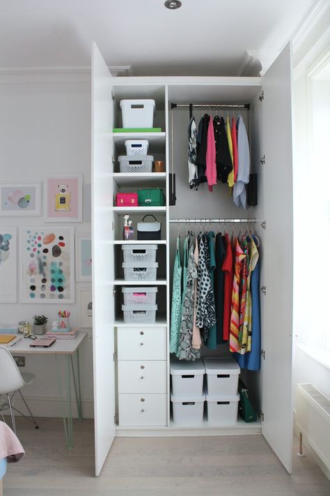 Small Room Ideas With Closet, Simple Small Wardrobe Design, Rectangular Closet Designs, Closet In A Small Bedroom, Ideas Para Cuartos Pequenos, Wardrobe For Small Bedroom, Small Bedroom With Wardrobe, Small Wardrobe Ideas, Diy Wardrobe Closet