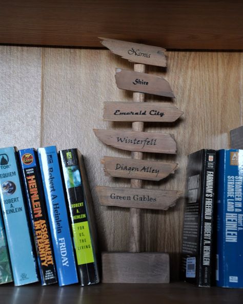 Diy Bookends, John Wilson, Directional Signs, Brown Paint, Sign Post, Diy Signs, Book Nooks, A Shelf, Handmade Home