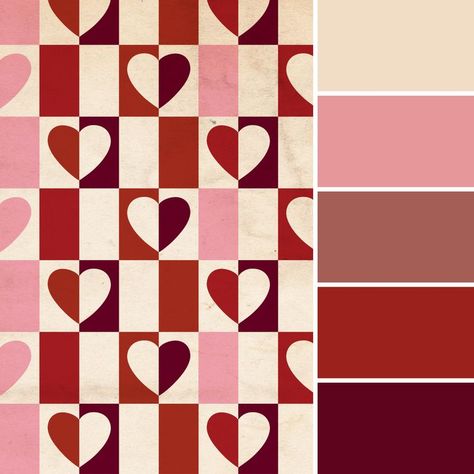 Light Pink And Red Color Palette, Love Core Color Palette, Lovecore Palette, Valentine’s Day Palette, Valentines Day Color Palette 2024, Valentines Package Ideas, Valentines Day Color Pallete, Valentines Day Colour Palette, Valentine Palette Color