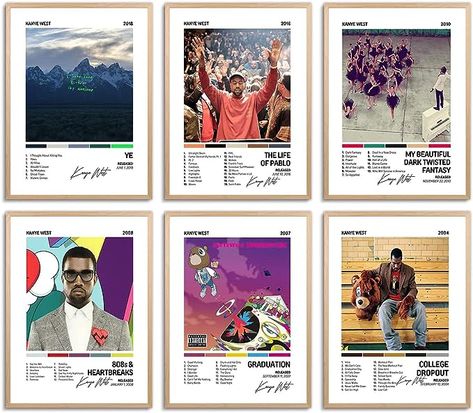 Cool Kanye West album cover posters for your room!! 🤑 #graduation #collegedropout #808s&hearbreaks #ye #mybeautifuldarktwistedfantasy #thelifepablo #roominspo #roomdeco Graduation Poster, Boy Girl Room, Album Cover Poster, Poster Music, Poster Room, Music Posters, Album Cover Art, Music Album, Room Posters