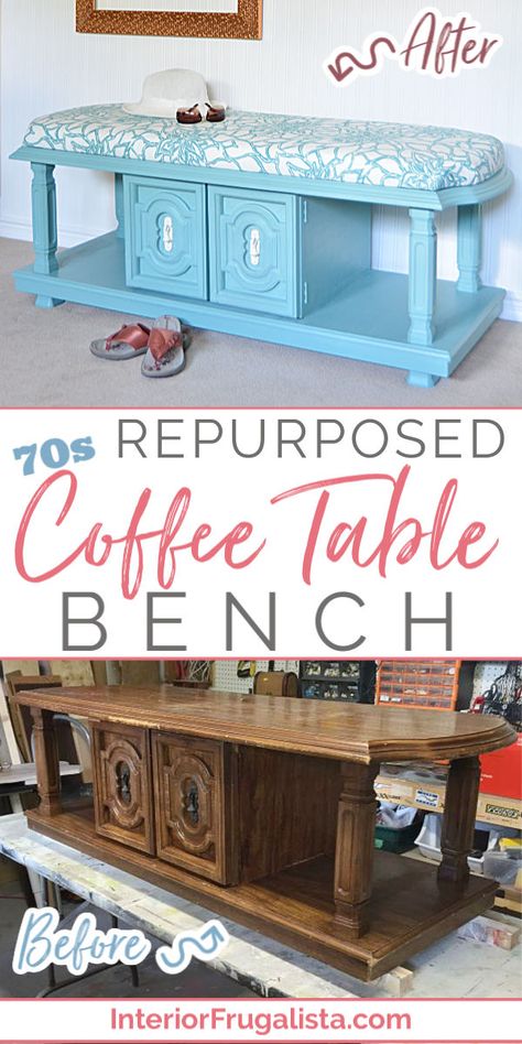 Repurposed 70s Coffee Table 70s Coffee Table, Repurposed Coffee Table, Easy Furniture Makeover, Coffee Table Bench, Table Bench, Diy Furniture Renovation, Furniture Rehab, Table Diy, Furniture Renovation