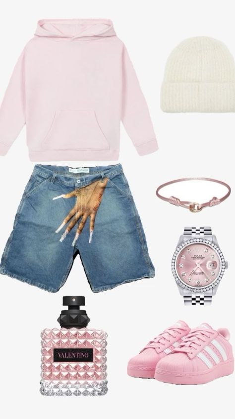 Pink Jean Shorts Outfit, Jean Shorts Outfit, Pink Jean Shorts, Matching Fits, Outfit Boards, Jean Short Outfits, Band Nails, Kendall Style, Fitness Wear Outfits