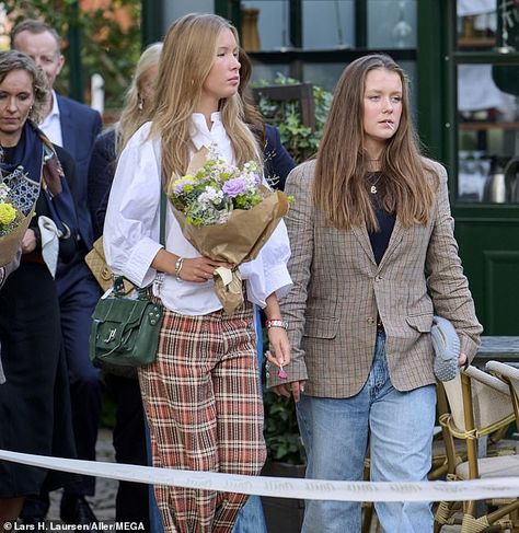 Princess Of Denmark, Princess Isabella Of Denmark, Princess Mary Of Denmark, Denmark Street Style, White Collared Blouse, Checkered Blazer, Cream Trousers, Vogue Photo, Denmark Royal Family