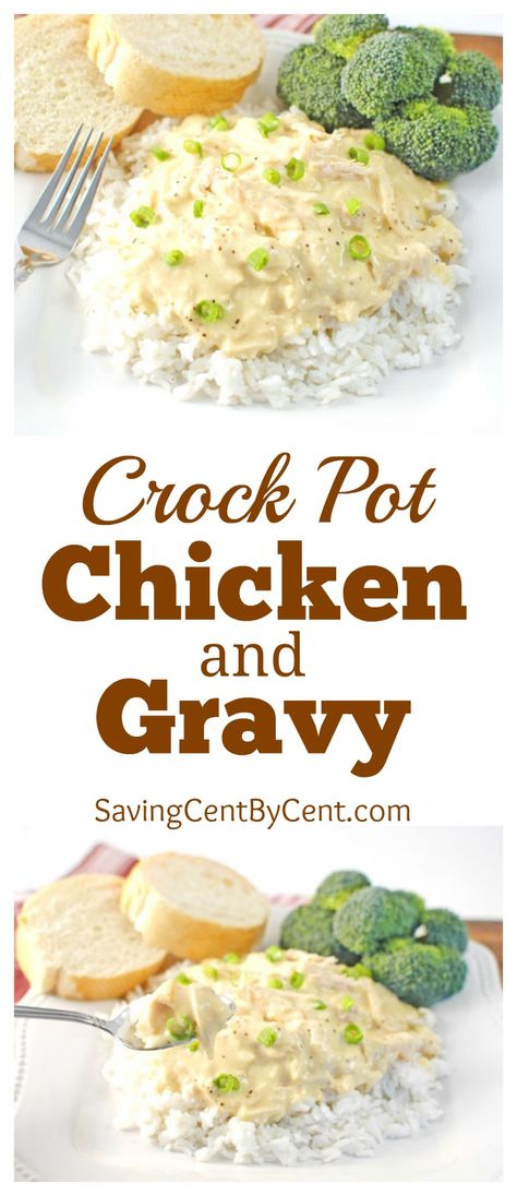 Crock Pot Chicken and Gravy - Saving Cent by Cent Crock Pot Chicken And Gravy, Crockpot Chicken And Gravy, Chicken And Gravy, Crock Pot Chicken, Simple Meals, Chicken Gravy, Love Simple, Frugal Meals, Gravy Recipes