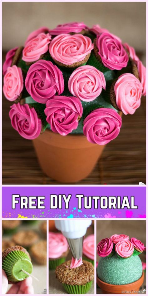 DIY Flower Cupcake Bouquet in Pot Tutorials-DIY Flower Pot Rose Bouquet Recipe