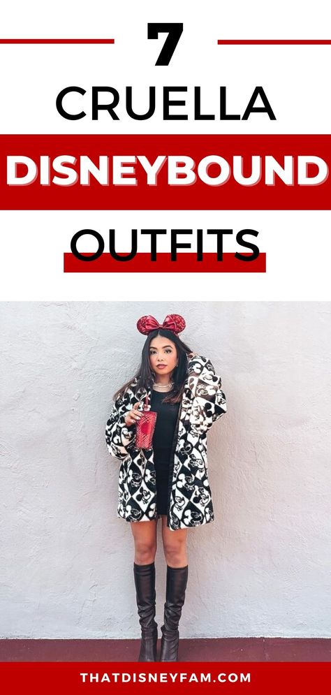 cruella disneybound outfits Disney Bounding Cruella De Vil, Cruella De Vil Disneybound, Disney Bounding Cruella, Cruella Deville Inspired Outfit Casual, Cruella Deville Disneybound, Disney Winter Outfits Women, Cruella Outfit Ideas, Cruella Deville Inspired Outfit, Cruella Deville Outfit