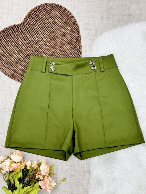 Short alfaiataria Verde Militar Casual    Simples Perna reta   Women Clothing, size features are:Bust: ,Length: ,Sleeve Length: Green High-waisted Casual Cargo Shorts, High-waist Green Shorts With Cargo Pockets, Green High-waisted Shorts With Pockets, Green Military Style Short Length Shorts, Short Verde Militar, Womens Bottoms, Sleeve Length, Womens Shorts, Clothes For Women