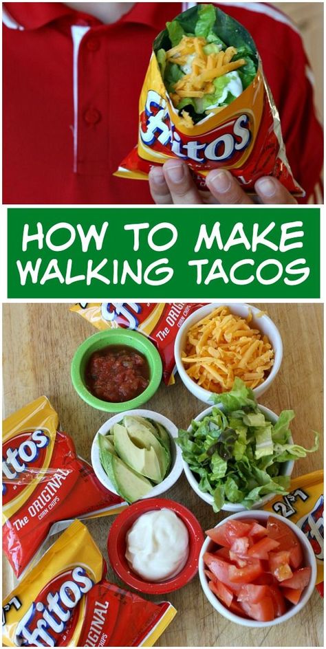 Birthday Food Ideas For Kids, Birthday Food Ideas, Walking Tacos Recipe, Kids Birthday Food, Food Ideas For Kids, Tacos Easy, Walking Taco, Tiny Bags, Walking Tacos