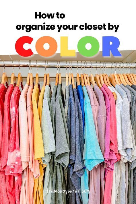 Color Organization Closet, Closet By Color, Color Coded Closet, Cleaning Closet Organization, Master Closet Organization, Cool Backdrops, How To Organize Your Closet, Declutter Closet, Herringbone Wall