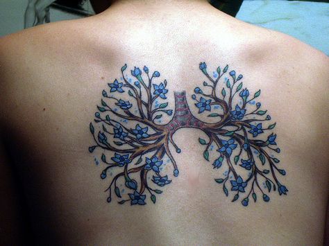 Cute idea. Instead of lungs, it has branches with flowers. Cherry Bomb Tattoo, Delphinium Tattoo, Anatomical Tattoos, Band Tattoos, Ribbon Tattoos, Unhealthy Diet, Time Tattoos, Lungs, Heart Tattoo