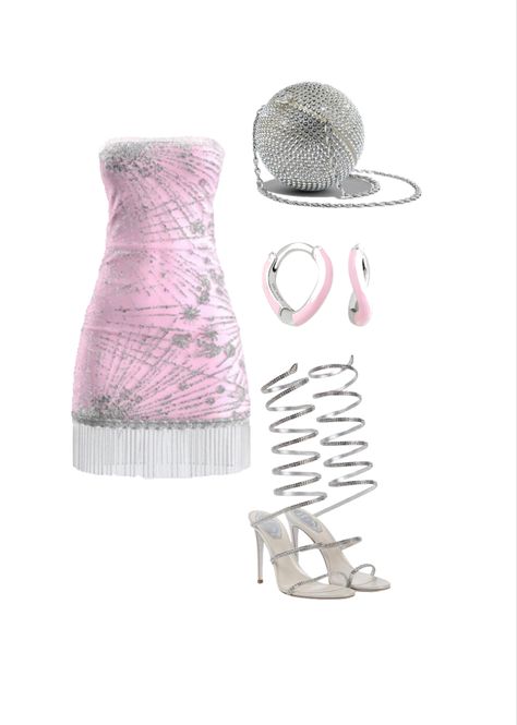 Pink and silver birthday outfit Pink And Silver Birthday Outfit, Pink And Silver Outfit, Chic Pink Party Corset, Trendy Pink Party Corset, Paris Hilton 21st Birthday Dress, Y2k Style Pink Party Mini Skirt, 18th Birthday Outfit, Silver Outfits, Dinner Outfits