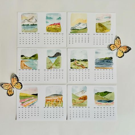 2025 Desk Calendar 🦋 🏞️ will be making its debut at this Sunday’s market at @semiahmooresort Fall event! 🖌️ 12 month calendar adorned with whimsical watercolor landscapes & one wood block holder. I’ve made these little calendars to be the perfect gift or a little something for yourself. When the month is over you can cut off the bottom calendar and enjoy a mini print or leave as a note to a friend 💕 This Sunday from 11-4 myself and many other artisans will be at Semiahmoo resort for thei... Hand Painted Calendar, Handmade Calendar Ideas Creative, Semiahmoo Resort, Art Vendor, Paint Calendar, Homemade Calendar, Handmade Calendar, One Page Calendar, Scrapbook Inspo