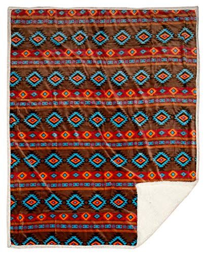 CARSTENS, INC. Wrangler Southwest Horizon Rustic Sherpa Fleece 54x68 Throw Blanket, Brown Native Blanket, Thick Throw Blanket, Native Decor, Customized Blanket, Comfort Luxury, Blue Geometric Pattern, Fuzzy Blanket, Southwest Decor, Super Soft Blanket