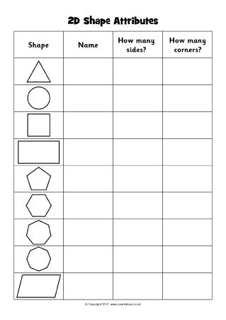 2D Shape Attributes Chart Worksheets (SB11818) - SparkleBox 2d Shapes Attributes, 2d Shapes 2nd Grade, Grade 2 Shapes Worksheets, 2d Shape Worksheet, Geometry Worksheets 2nd Grade, 2d Shapes Worksheet 2nd Grade, Gr 2 Math Worksheets, 2 D Shapes Worksheets, 2d Shapes Worksheets For Grade 1