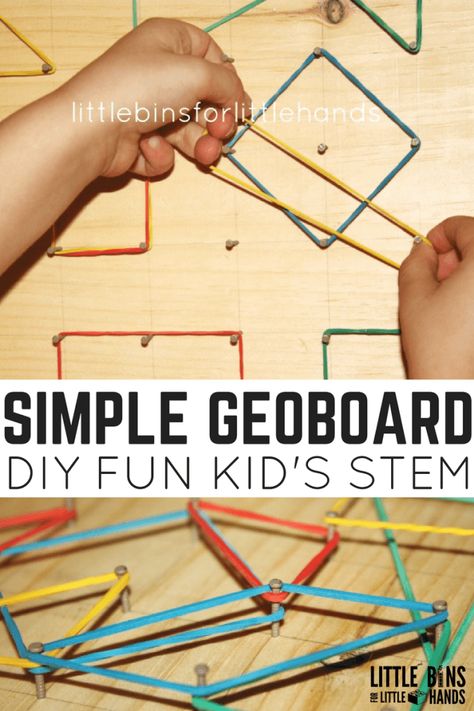 Simple Geo Board for Fine Motor and STEM Learning Diy Geoboard, Geo Board, Math Stem, Quiet Activities, Shapes Activities, Stem For Kids, Stem Learning, Diy Simple, Stem Projects