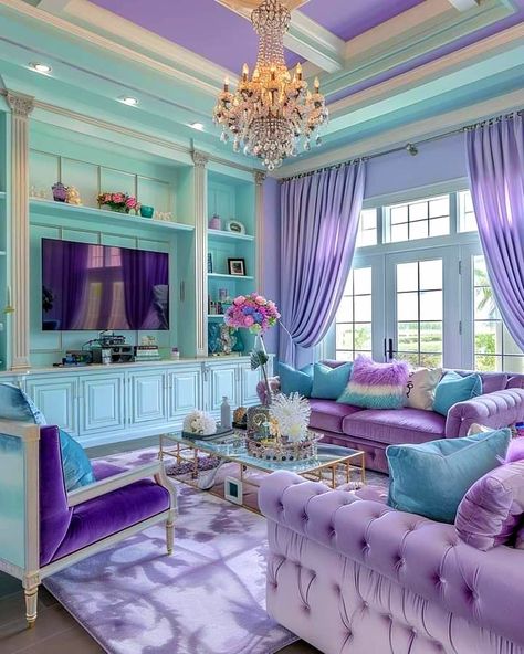 Purple Living Room Furniture, Living Room Wall Wallpaper, Assiette Design, Purple Living Room, Den Decor, Purple Home Decor, Cool Room Designs, Dream Bedroom Inspiration, Fantasy Town