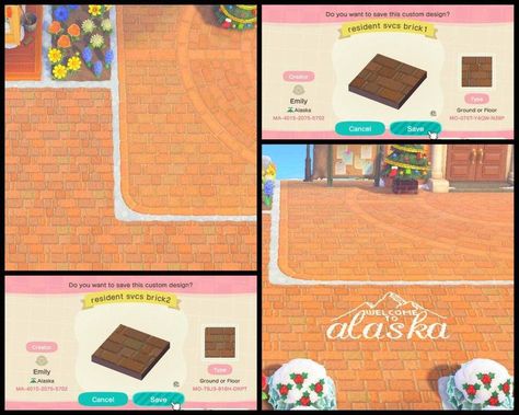 Acnh Resident Services Brick, Acnh Resident Services Path, Acnh Brick Edge Design, Brick Animal Crossing Code, Brick Pathing Acnh, Animal Crossing Curved Path, Acnh Path Edge, Acnh Path Edge Design, Acnh Resident Services Idea