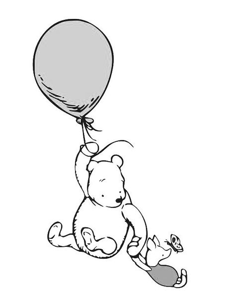 Winnie The Pooh With Balloon Tattoo, Black And White Winnie The Pooh, Winnie The Pooh Line Art, Classic Winnie The Pooh Tattoo, Sj Tattoo, Ear Mapping, Winnie The Pooh Sketch, Pooh Cookies, Eeyore Tattoo