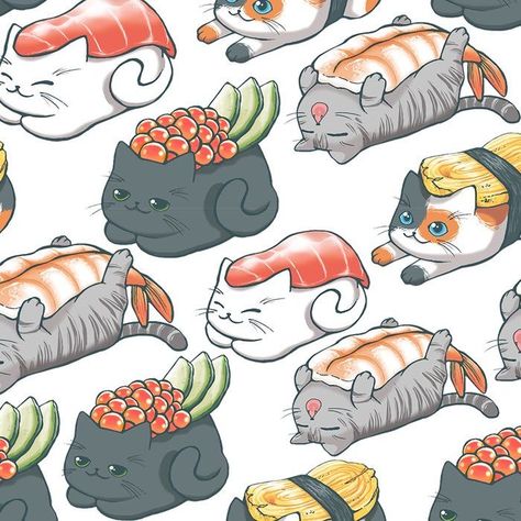 Sushi Drawing, Japanese Dragon Tattoo, Cats Art Drawing, Sushi Cat, Japanese Cat, Cute Food Drawings, Cat Pose, Japanese Tattoo Art, Cat Character