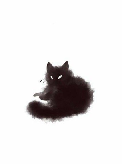 Fluffy Black Cat Drawing, Fluffy Black Cat Tattoo, Fluffy Cat Illustration, Cat Silhouette Art, Dnd Props, Fluffy Black Cat, Black Cat Drawing, Black Cat Tattoos, Scary Cat