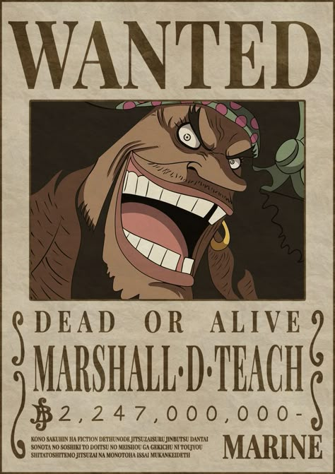 kurohige marshall d teach bounty poster with high quality Blackbeard One Piece, Wanted One Piece, Marshall D Teach, Black Beard Pirate, One Piece Bounties, One Piece World, One Piece Photos, One Piece Chapter, Big Mom